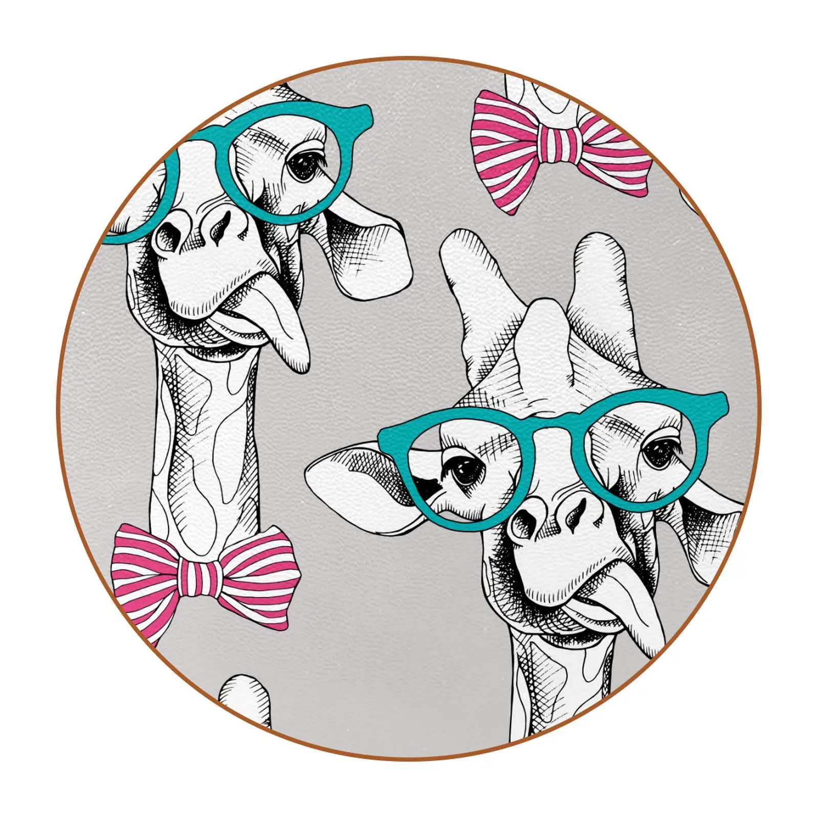 Animals Giraffe Drink Coasters Absorbent Coasters Round Ceramic Coaster with Cork Base Cups Place Mats for Home Decor, 1 PCS