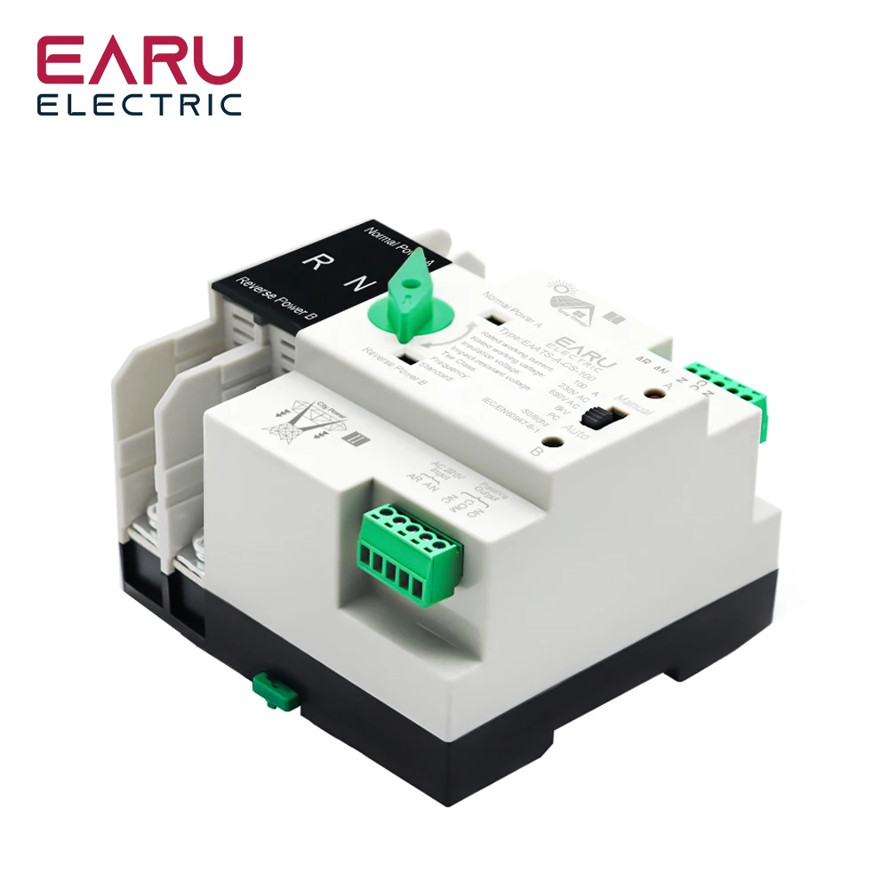 2P 4P Din Rail ATS for PV and Inverter Dual Power Automatic Transfer Selector Switches Uninterrupted 100A 220V 110V