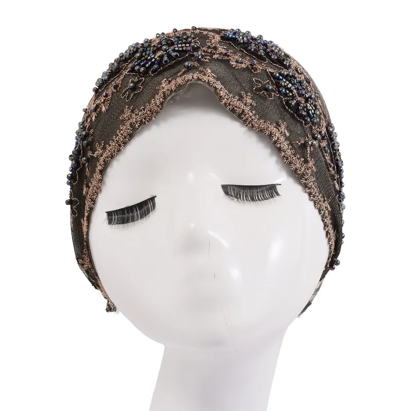 New nail bead lace versatile small hat for women with fashionable temperament lace decoration hair cover, base cap