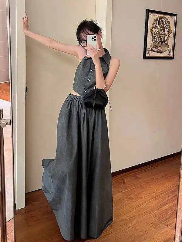 

UNIMODE Royal Sister Sle Temperament Pleated Skirt Women CleanFit Embroidery mid Waist PVC Cotton Silk A-Line Skirt