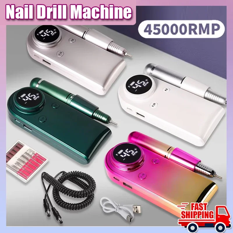 Nail Drill 45000 RPM, Professional Rechargeable Electric Nail File,Cordless Nail E File for Acrylic Nails Gel Polishing Removing