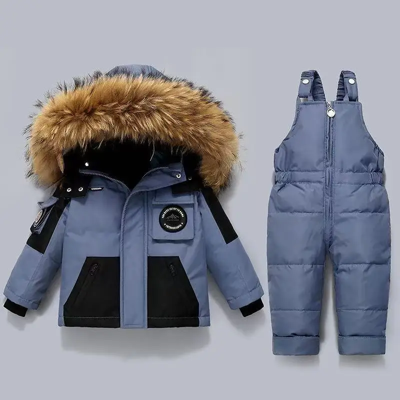 

2026 Winter Children's Down Jacket Thermal Set Baby Thickened Bib Trousers Boys' and Girls' Winter Clothing Two-Piece Set