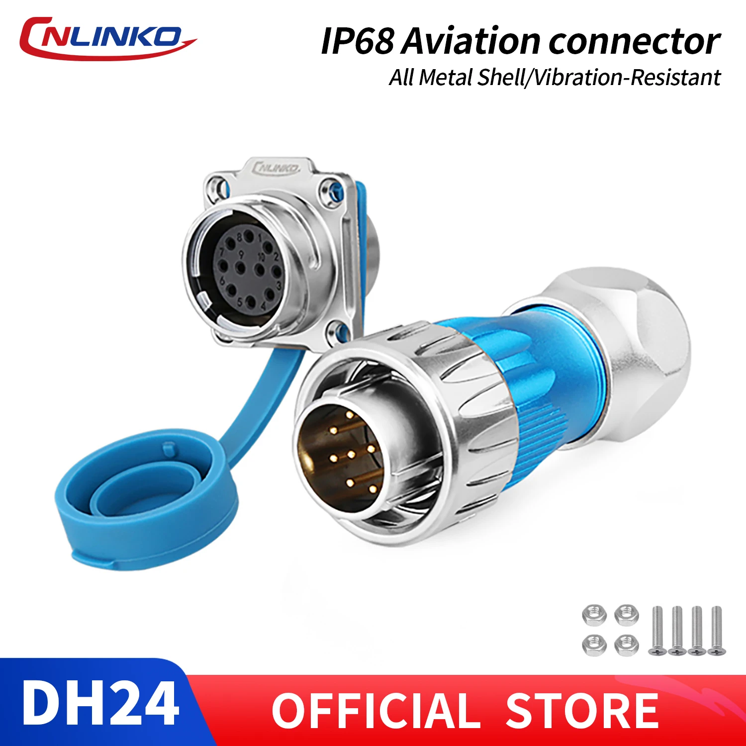 CNLINKO DH24 3-24Pin Waterproof Circular Connector IP68 25A 500V Metal Shell Solder Type Four-Hole Flange with Bayonet Lock