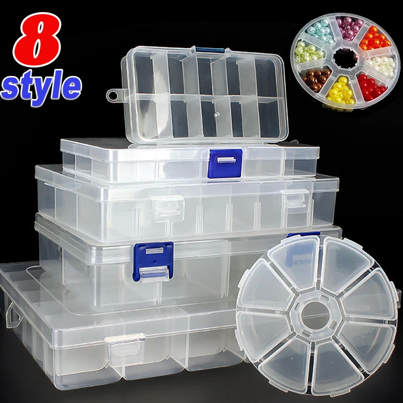 8 Style Transparent Plastic box Screw Compartment Box Jewelry Earring Display Case Clear Terminal Useful Tool Storage boxes