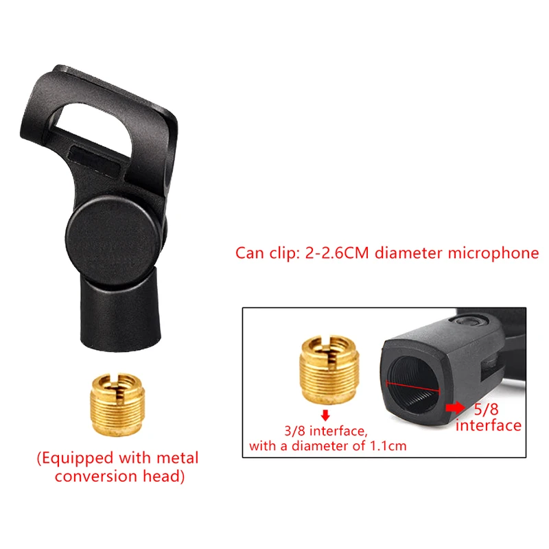 Universal Microphone Clamp Accessories Clip Holder For Microphone Stand Suspension Arm Adjustable With Plastic Adapter