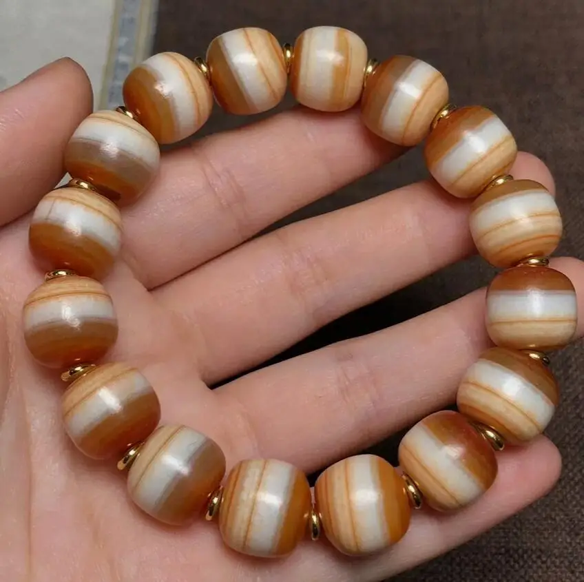 

Natural Banded Old Agate Tibetan DZI Beads Amulet Bracelet Handstring 13×11 mm