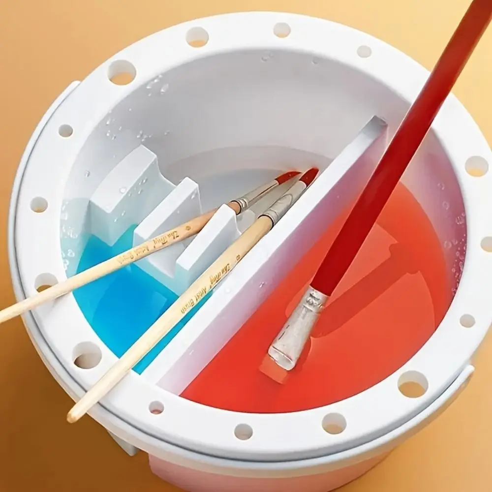 Multifunctional Brush Washer Bucket Portable Handheld Brush Cleaning Tool with Palette Lid Easy To Clean Painting Brush Holder