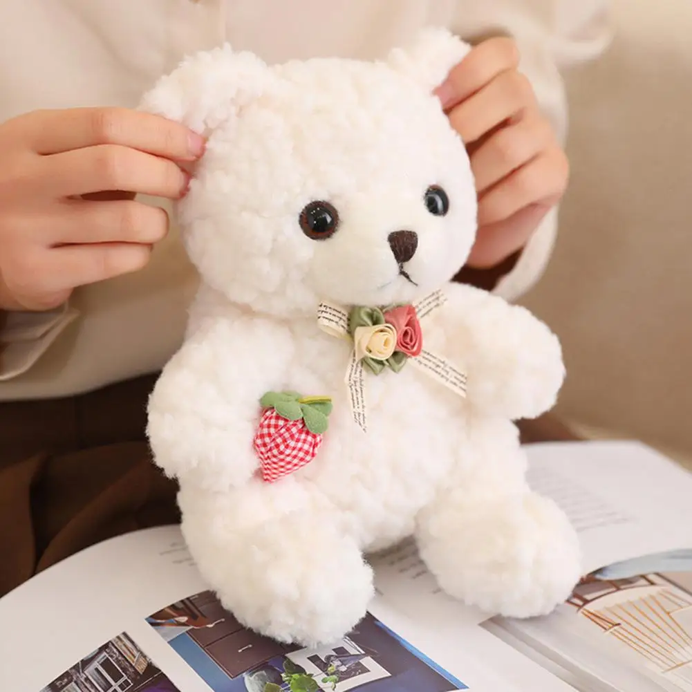 Bear Plush Doll Stuffed Animal Gift Adorable Cartoon Bear Plush Toy with Flower Bow Collar Soft Stuffed Animal Doll for Home