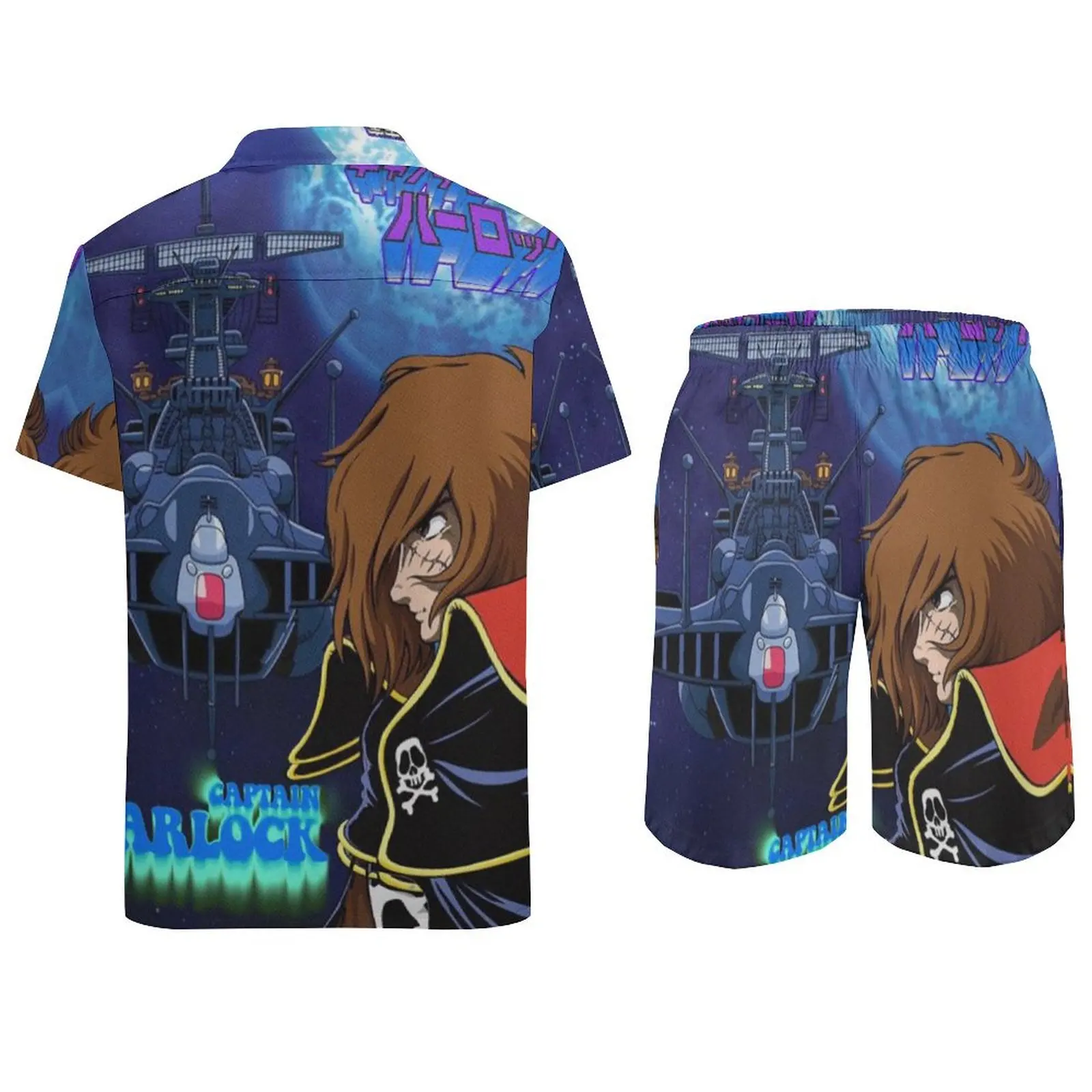 Traje de playa Vintage para hombre, traje de capitán Harlock Albator Po de 2 piezas, gráfico de ocio de alta calidad