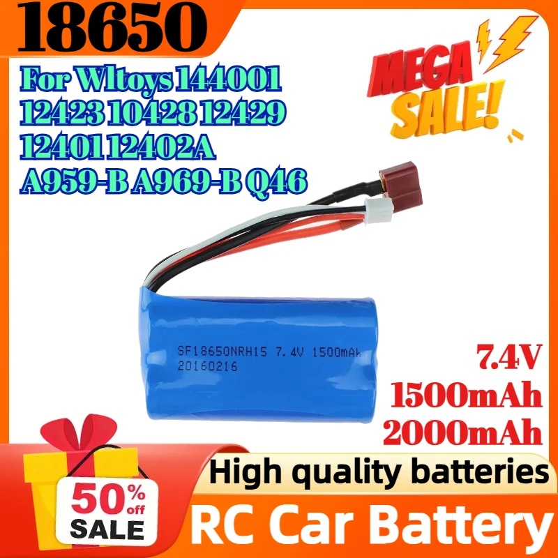 

7.4V 1500mAh 2000mAh for Wltoys 144001 12423 10428 12429 12401 12402A A959-B A969-B Q46 RC Car Spare Parts 18650 2S Battery