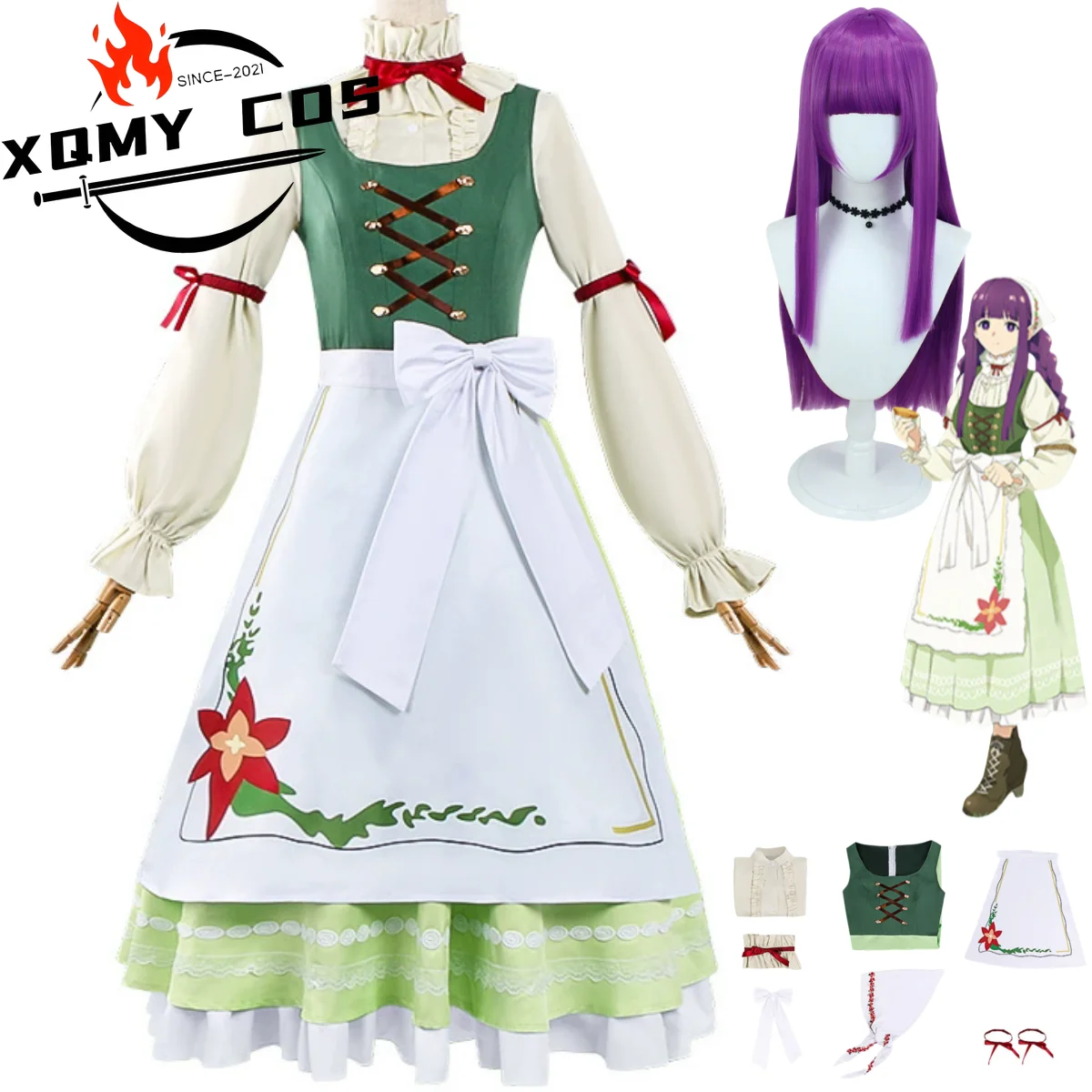 

XqAnime Frieren: Beyond Journey's End Fern Cosplay Costume Spring Festival Celebration Maid Dress Wig Woman Cute Halloween Suit