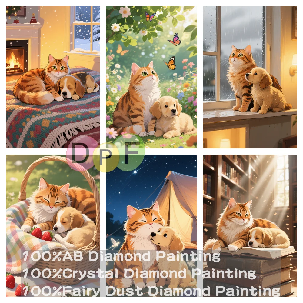 

DPF 100% полная фея пыль дрель кристалл AB алмазная живопись кошки и собаки вышивка искусство домашний декор ремесла подарок