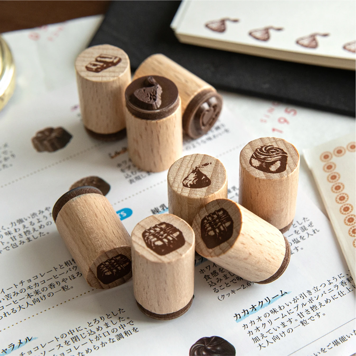 1PC Small Dessert House Series Retro Chocolate Pattern Beech Rubber Seal DIY Journal Scrapbook Aesthetic Supplies