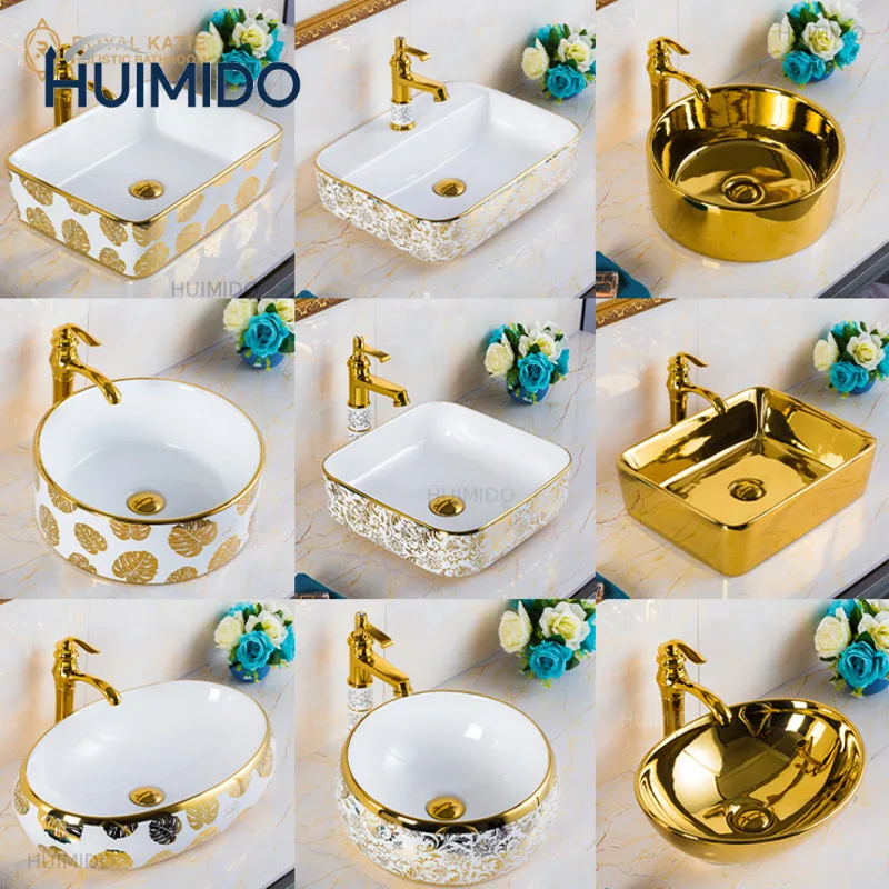 Nordic Luxury Bathroom Sinks Gold Wash  Ceramic Wash Basin Hotel ArtToilet Creative Wash Bathroom Sink