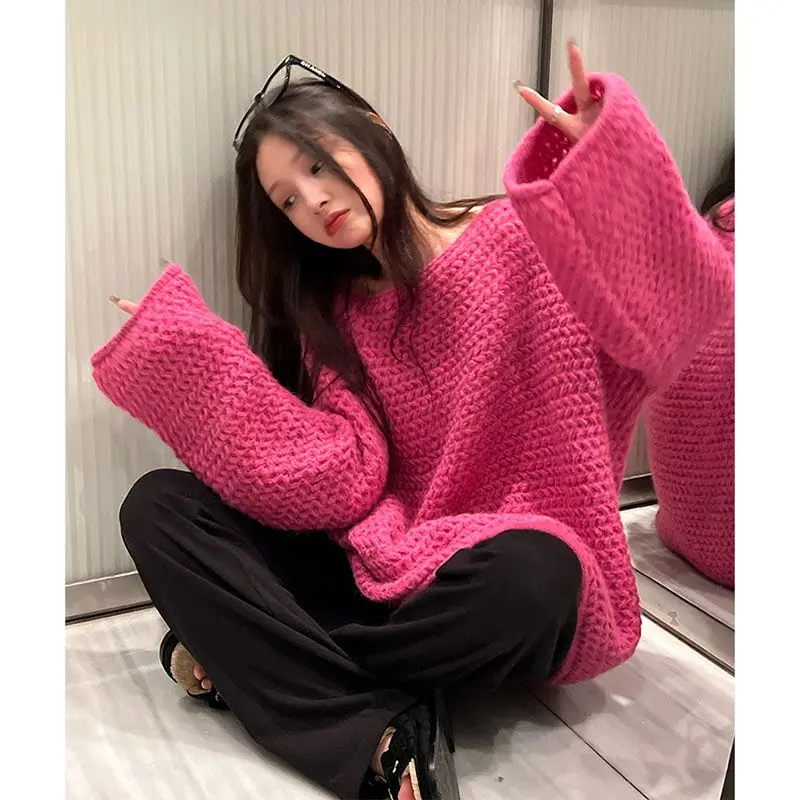 

2022 New Arrival Spring Autumn Korean Style Women Casual Loose O-neck Long Sleeve Pullover All-matched Knitted Sweater P904