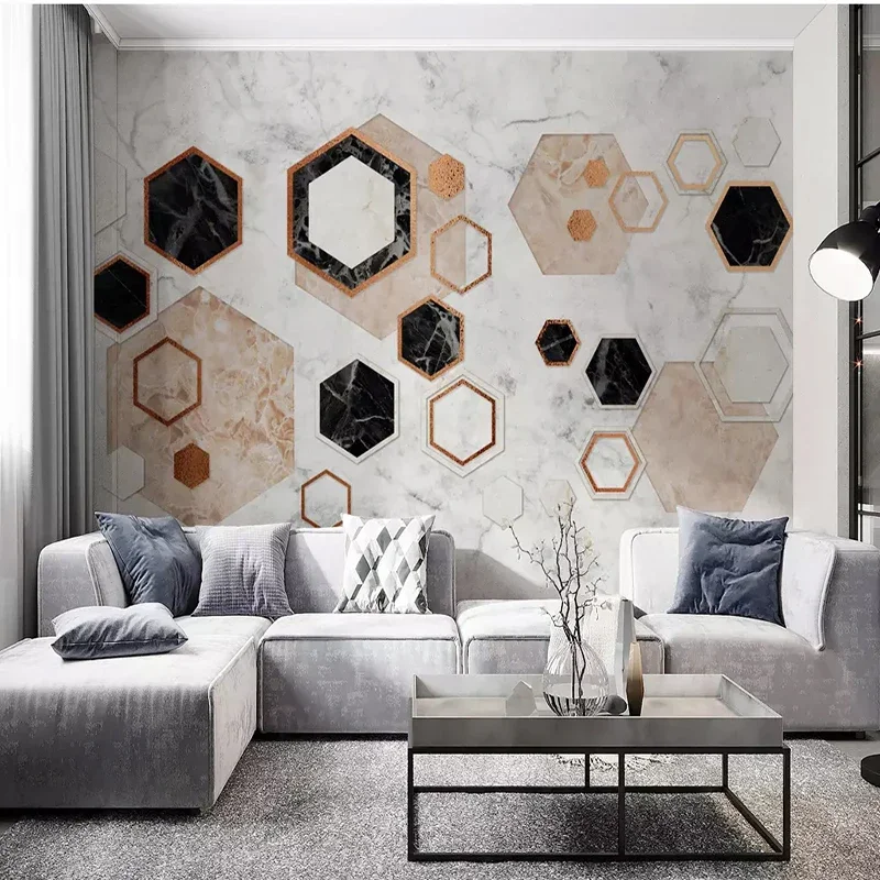 

3D Wall Paper Nordic Abstract Geometric Marble Photo Wall Painting Living Room Sofa Background Wall Cloth Home Decoration Mural