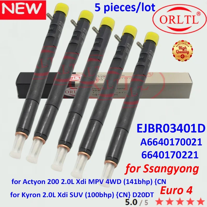 NEW Fuel Injection EJBR03401D 6640170221 EJB R03401D A6640170021 For Ssangyong Actyon Kyron Common Rail Inyector Nozzle 5pcs