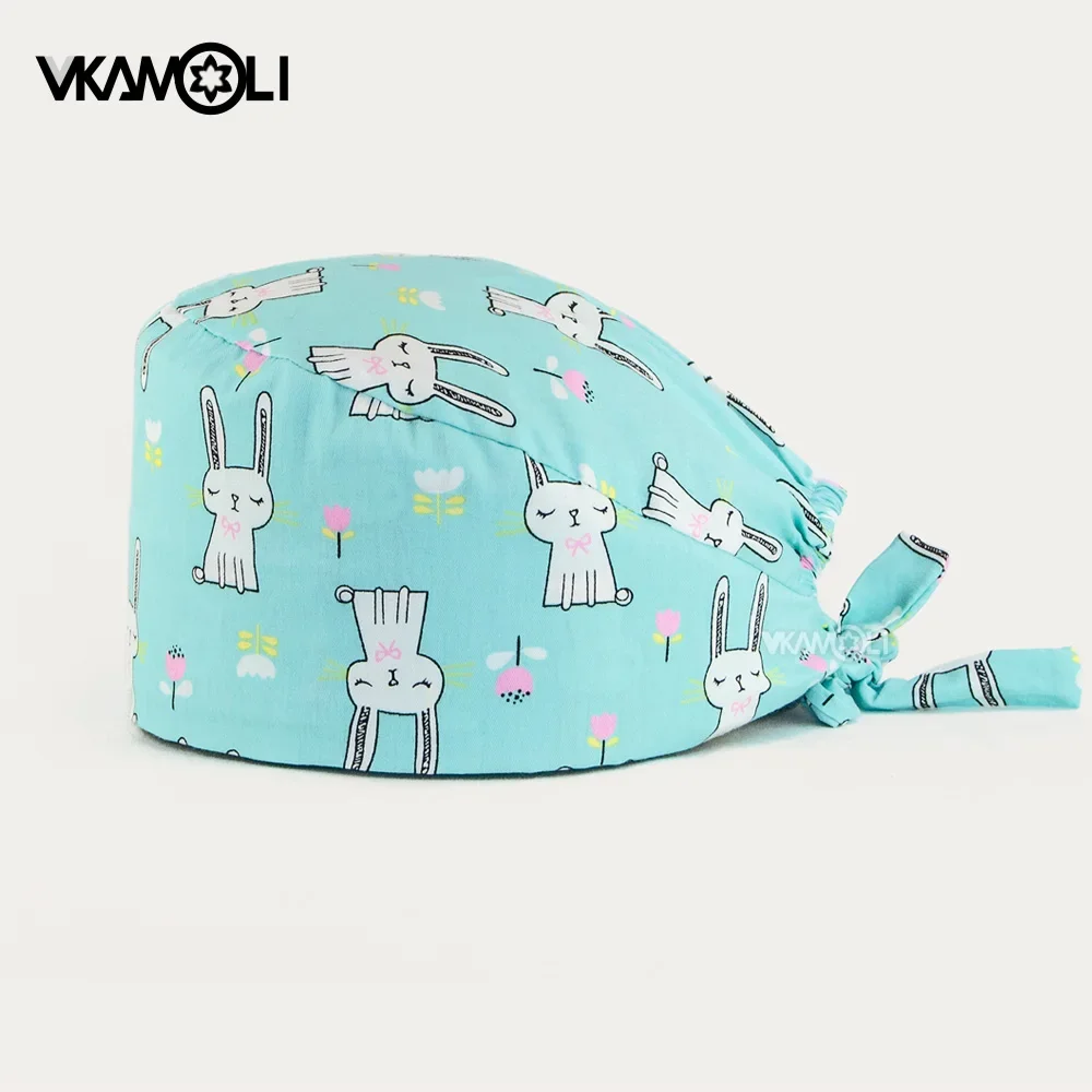 sweat-absorbent laboratory pet grooming Scrub Cap cotton Multicolor Cartoon print hat adjustable beauty salon nursing cap