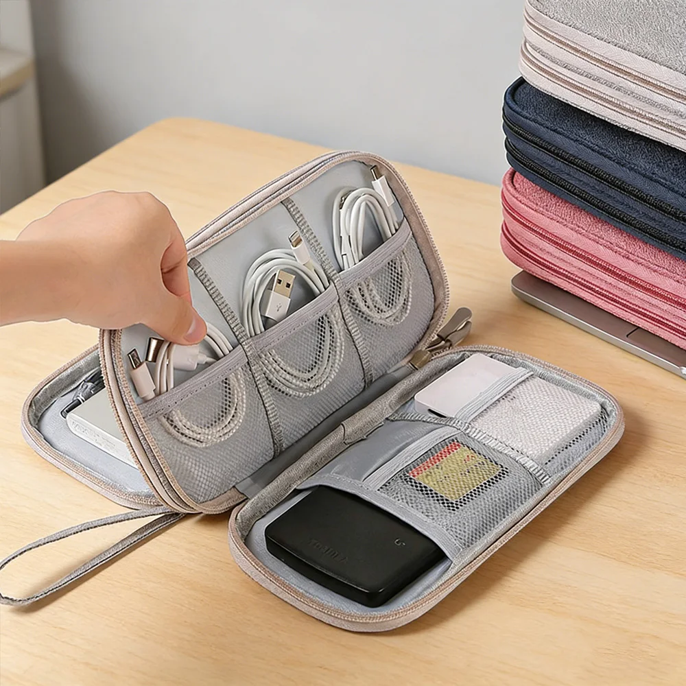 Multifunctional Travel Storage Bag Double Layer Organizer for Charger Power Bank Earphone USB Drive Electronic Accessories