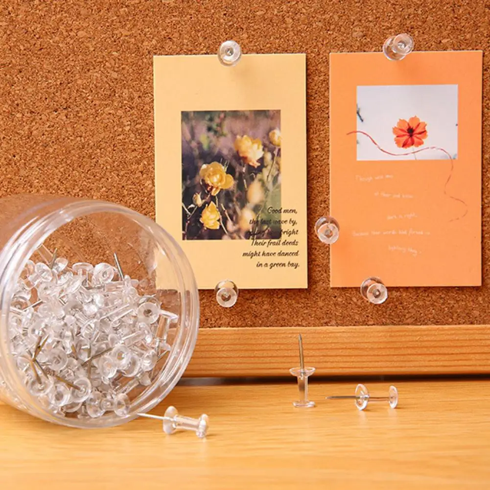 100/200/500Pcs Clear Push Pins Transparent Plastic Head Thumb Tacks Steel Pointed Nails for Cork Board Office Bulletin Board