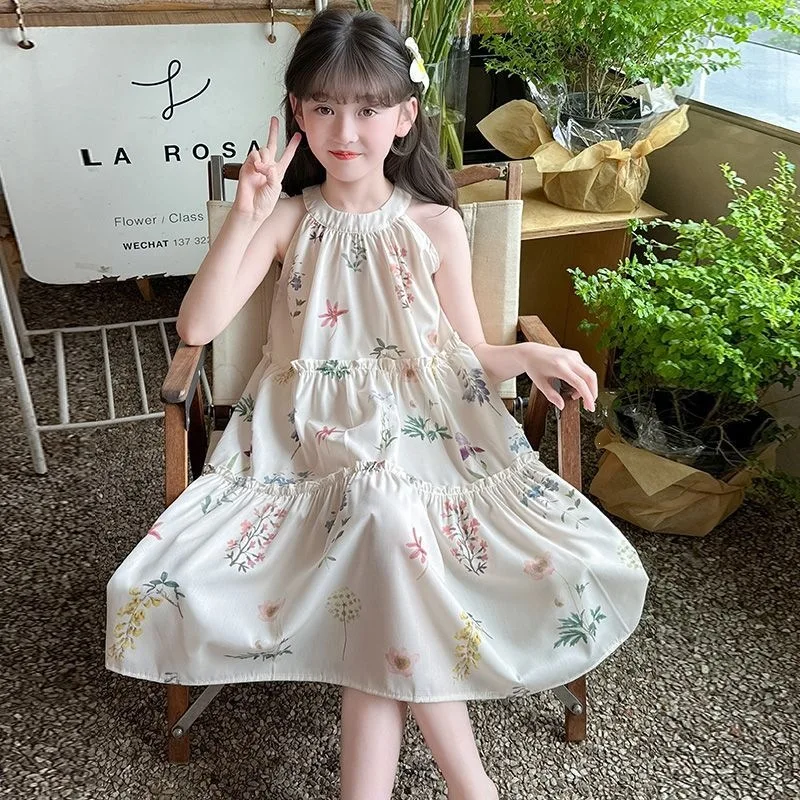 Girls Floral Dress 2026 New Sweet Summer Dress Girl Baby Stylish Camisole Include Hat Fashionable Stylish