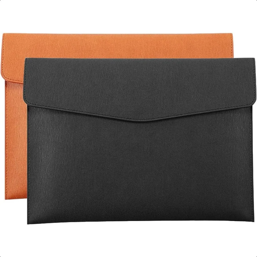 

PU Leather A4 File Folder Document Holder Waterproof Portfolio Envelope Folder Case with Snap Closure Black and Brown 2 Packs