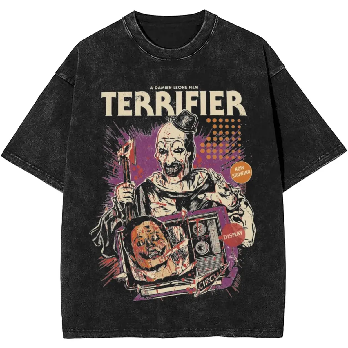 Terrifier The Clown Terror Film T Shirt Washed 100% Cotton Harajuku T-Shirt Novelty for Men Women Streetwear Graphic Tops Tees