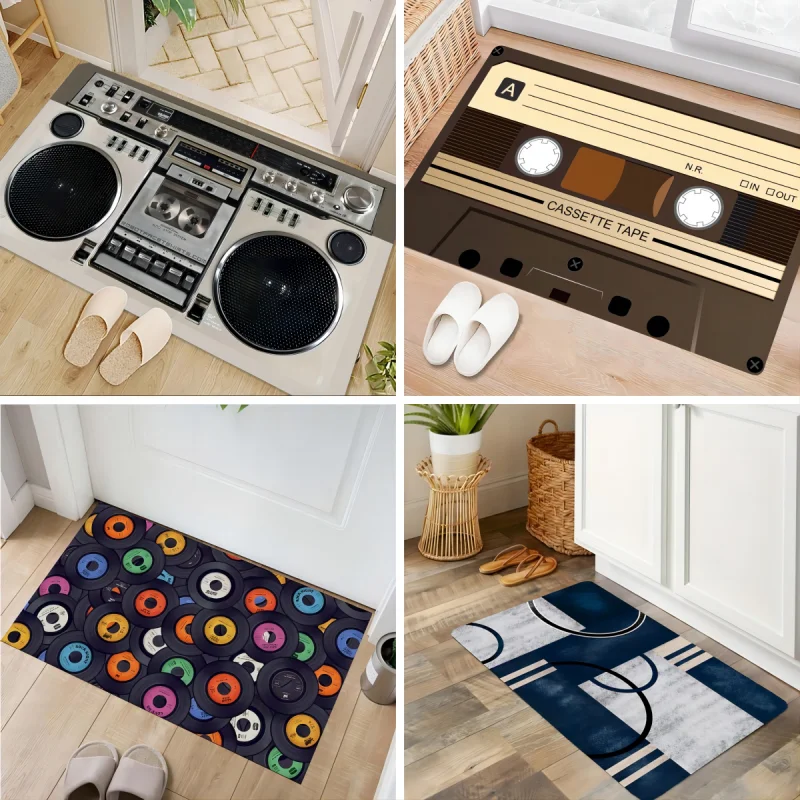 Retro Audio Pattern Mat Wrinkle-Resistant Doormats Indoor Entrance Floor Decorative Washable Carpet Non-slip Easy To Clean Rug