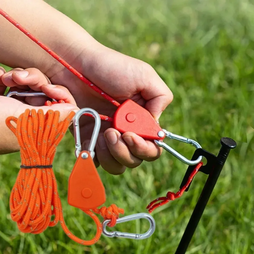 4m Reflective Camping Pulley Hanging Nylon Rope Fastener Buckle Tensioner Ratchet Windproof Awning for Outdoor Accessories