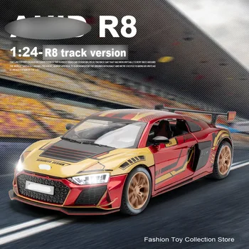 1: 24 AUID R8 سبيكة سيارة نموذج عالية محاكاة Diecasts لعبة مع الصوت والضوء التراجع المركبات الديكور لعبة للأطفال هدية