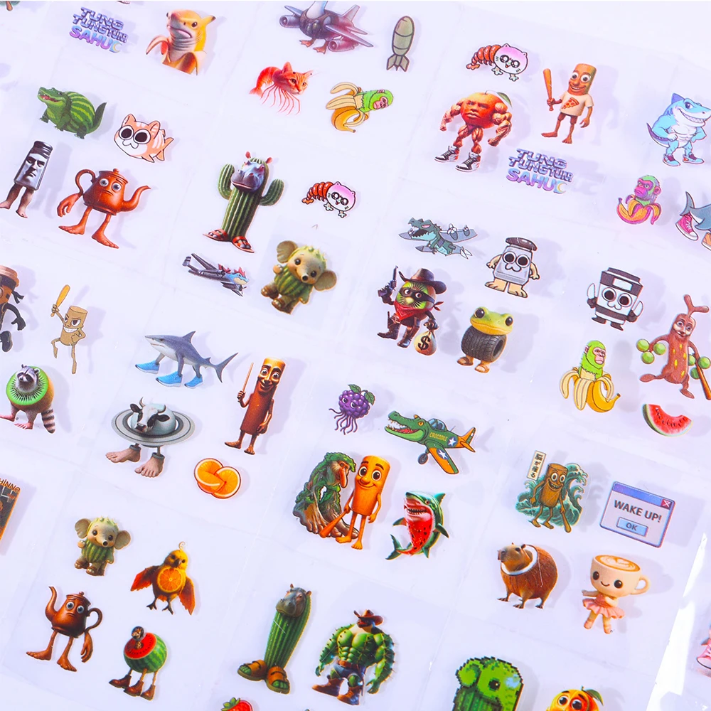 

100pcs Transparent Tung Tung Sahur Cartoon Stickers Abstract Animal Decals for Kid Toy DIY Laptop Luggage Funny Graffiti Sticker
