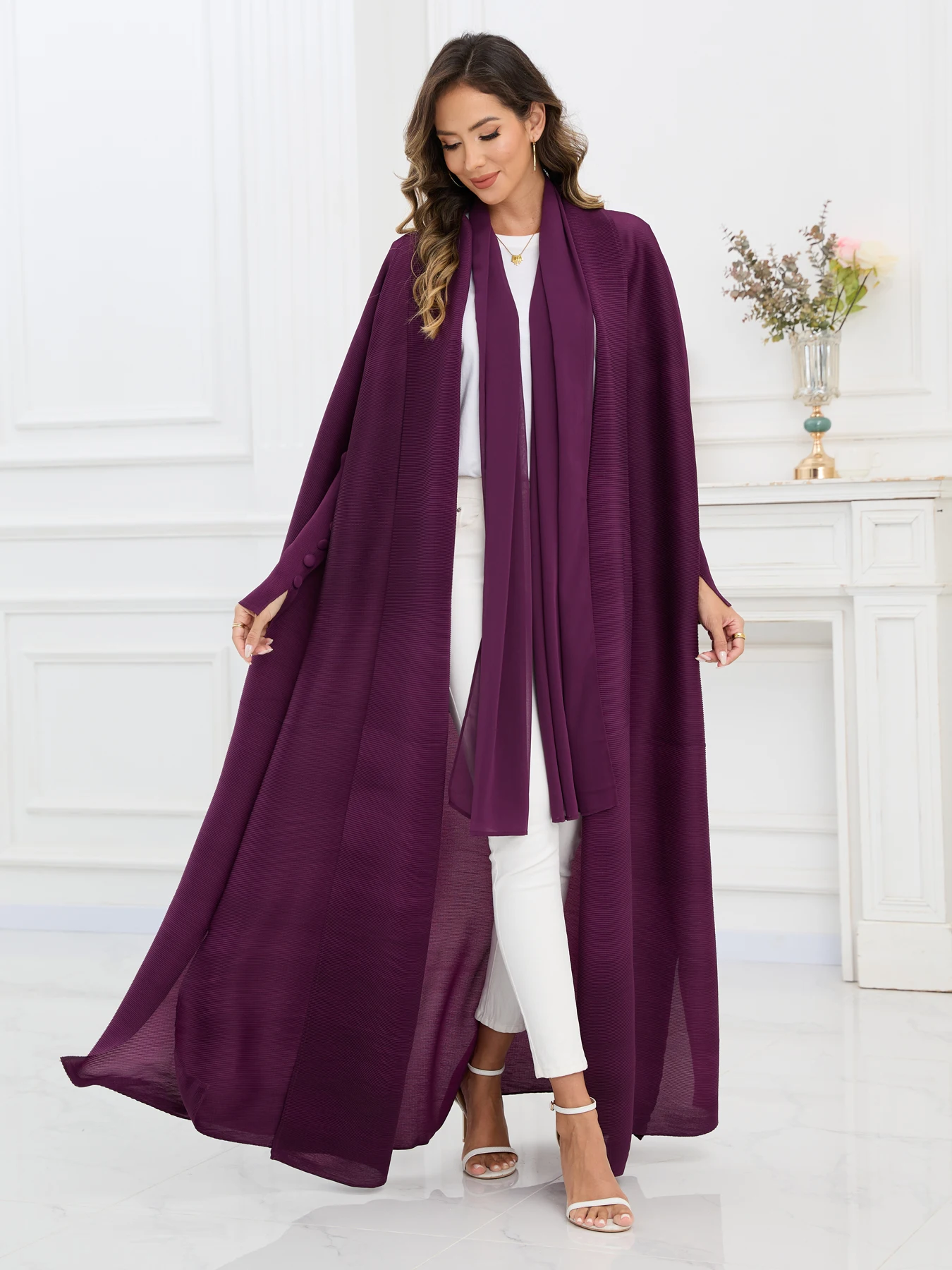 

Открытая Абая Дубай Роскошный женский торжественный халат Одежда больших размеров Плиссированный кардиган с принтом Длинное пальто Женское Ид Абая Элегантные платья