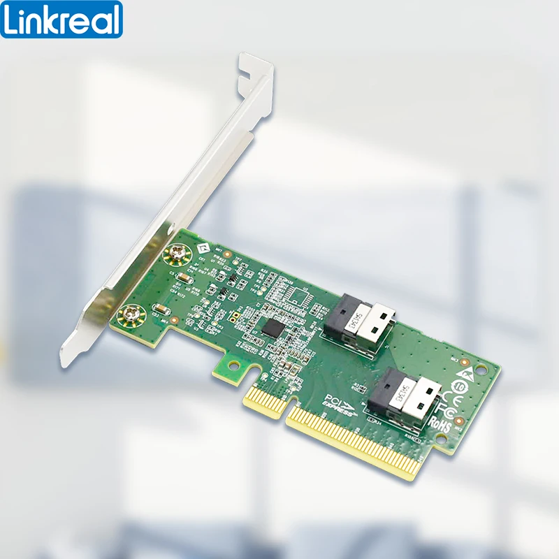 Linkreal PCI Express 4.0 x8 to Two SlimSAS SFF-8654 4i Adapter-LRNV9F12