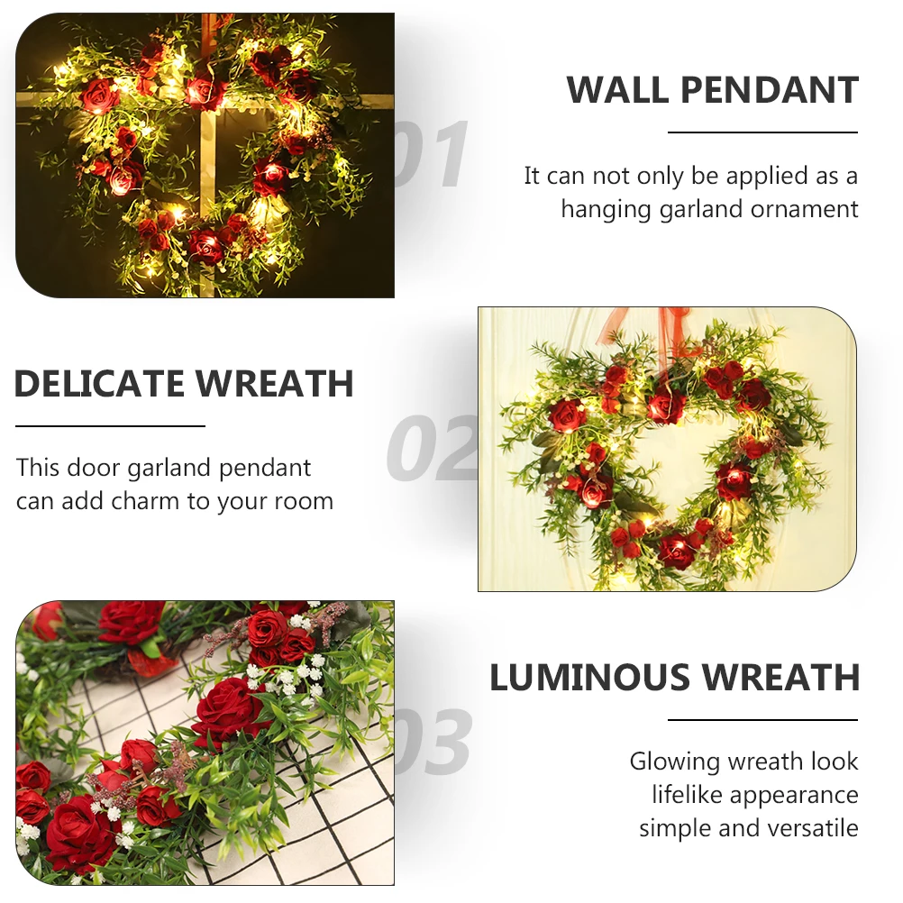 

Glowing Rose Heart shaped Wreath Pendant Decor Door Hanging Wall Luminous Delicate Shop Decorative Home nament