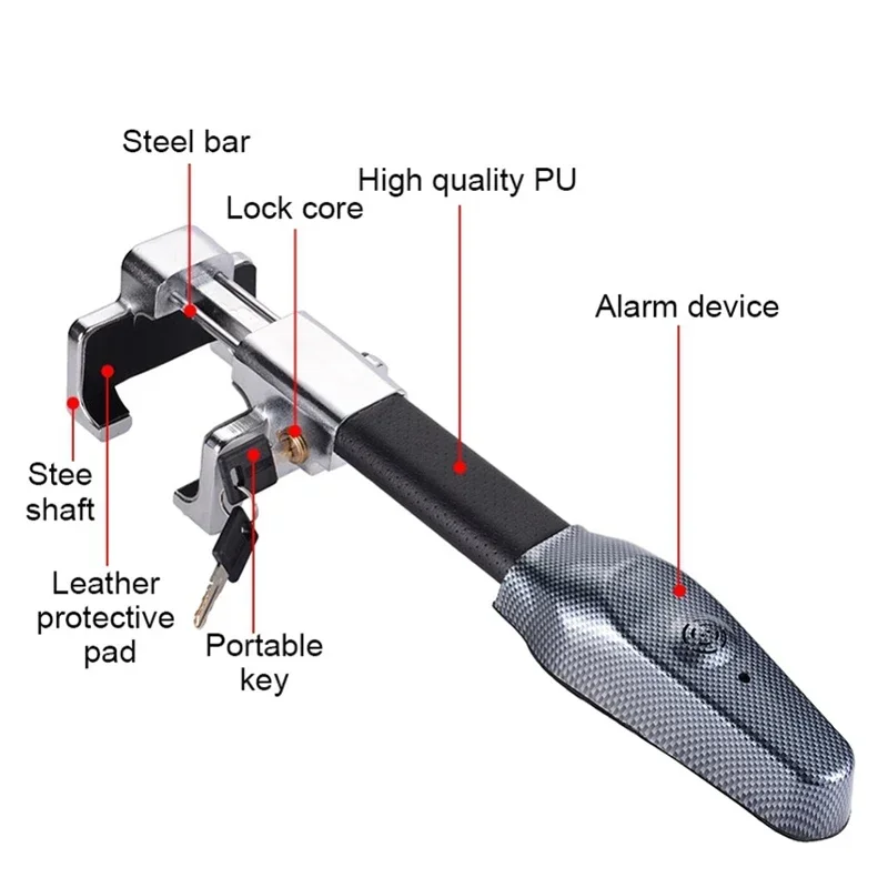 Serrure de sécurité universelle pour volant de voiture, alarme antivol, protection antivol rétractable, serrures en T