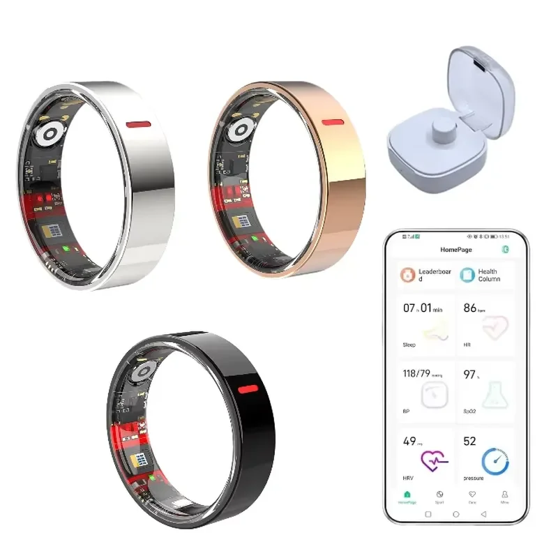Health Ring Fitness Tracking Heart Rate Sleep Tracker IP68 Steel Wireless Charging Smart Ring App Control 5-10 view 2