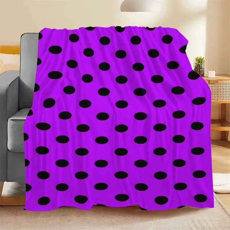 Vivid Purple Base Big Black Polka Dot Blanket Retro Classic Dot Pattern Soft Cozy Blanket Sofa Bed Trendy Home Decor All Season