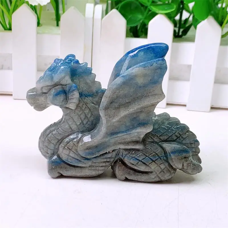 9.5CM Natural Blue Aventurine Fly Dragon Carving Healing Crystal Reiki Carved Stones Gift Room Decoration Gift 1pcs