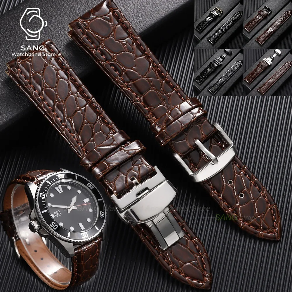12/14/16/18/20/22mm Pin Clasp & Butterfly Clasp Watchbands Crocodile Pattern Leather Watch Strap Casual Business Wristwatch Band