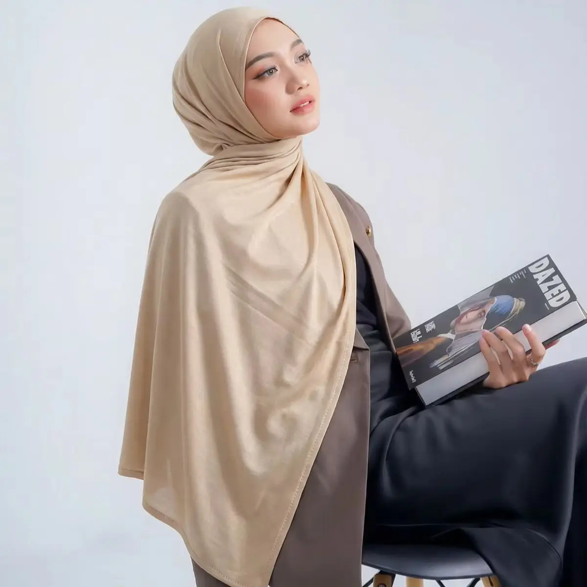 Muzułmańska chusta hidżab z modalu i bawełny, elastyczna, na ramiadżm, dla kobiet, modna, jednolita, długa chusta na głowę.