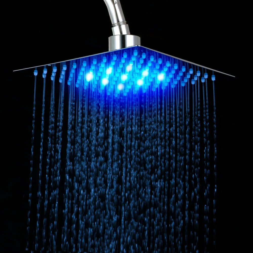 YANKSMART-Pommeau de douche carré chromé à LED, 8 / 10 /12 / 16 /20 / 24 pouces