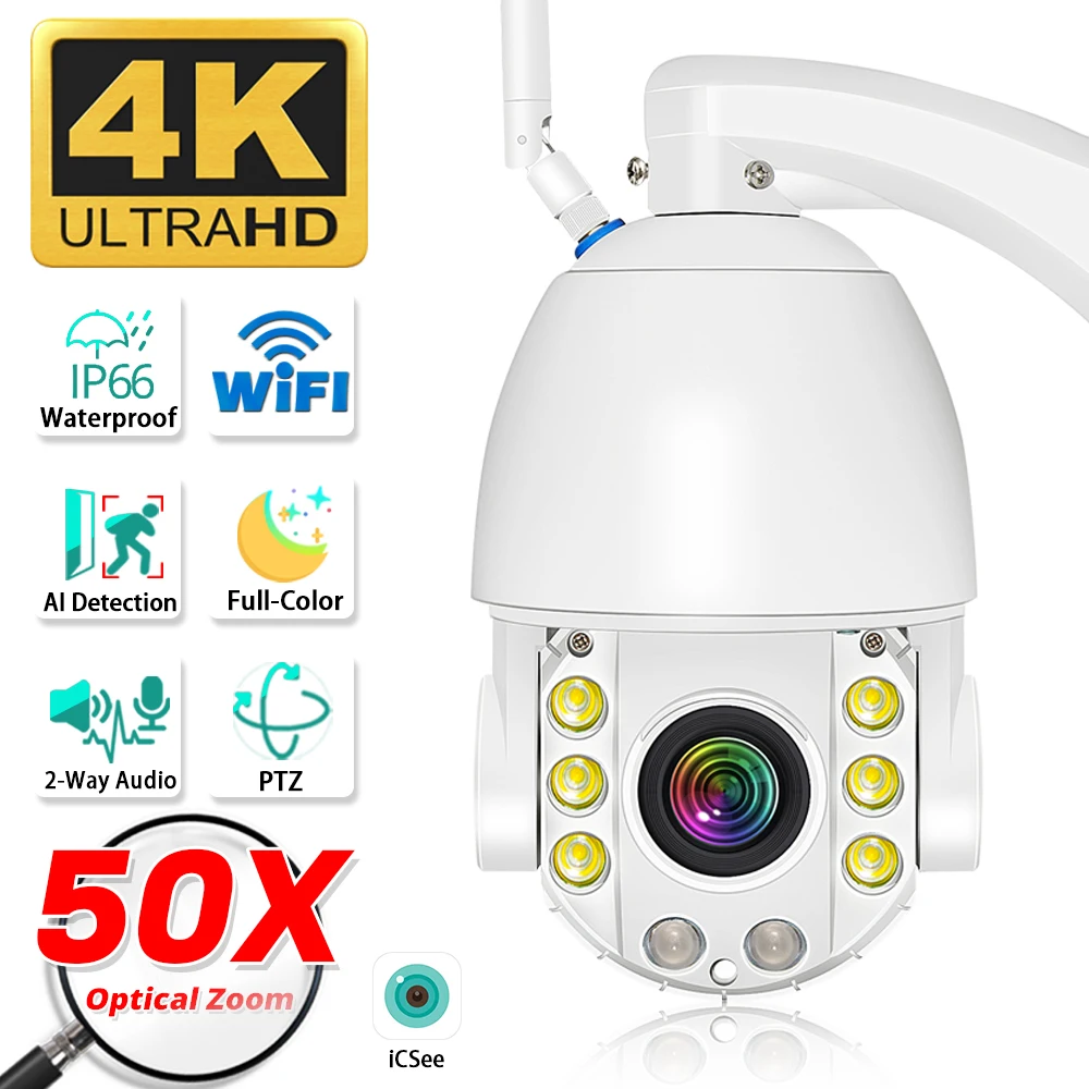 

IP-камера видеонаблюдения, 4K, Wi-Fi, оптический зум 50X, 8 МП