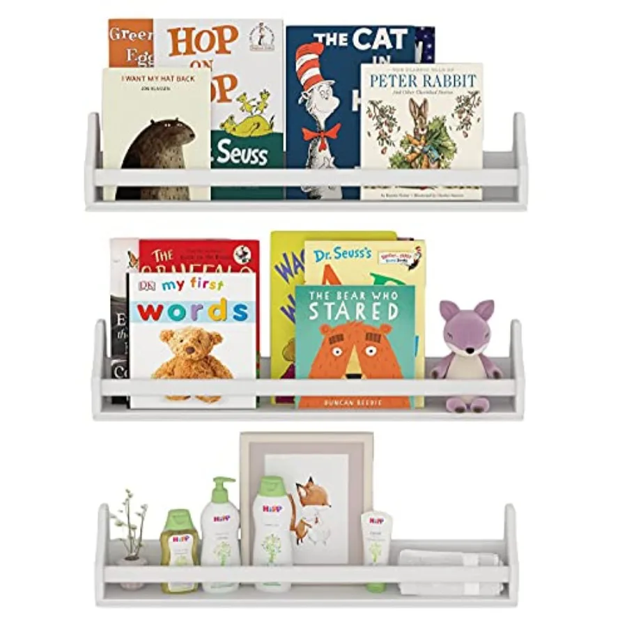 

Angel 30 inch Long Floating Shelves for Wall Nursery Decor Toy Storage Shelf and Bookshelf Set of 3 White