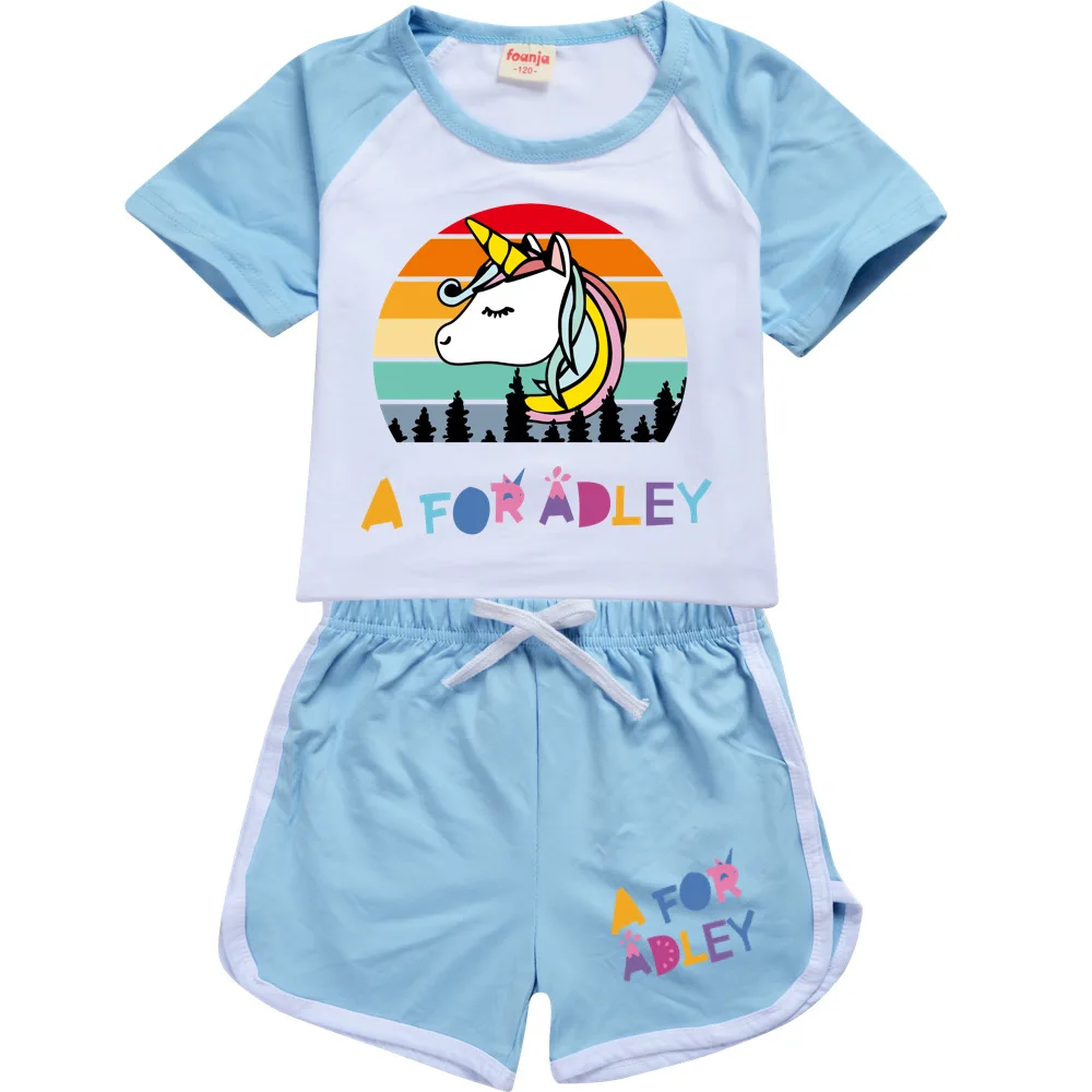 

A for Adley T-shirt Shorts Leisure Sports Suit Baby Boy Clothing Summer Tshirt Girls Kids 10 To 12 Teenage