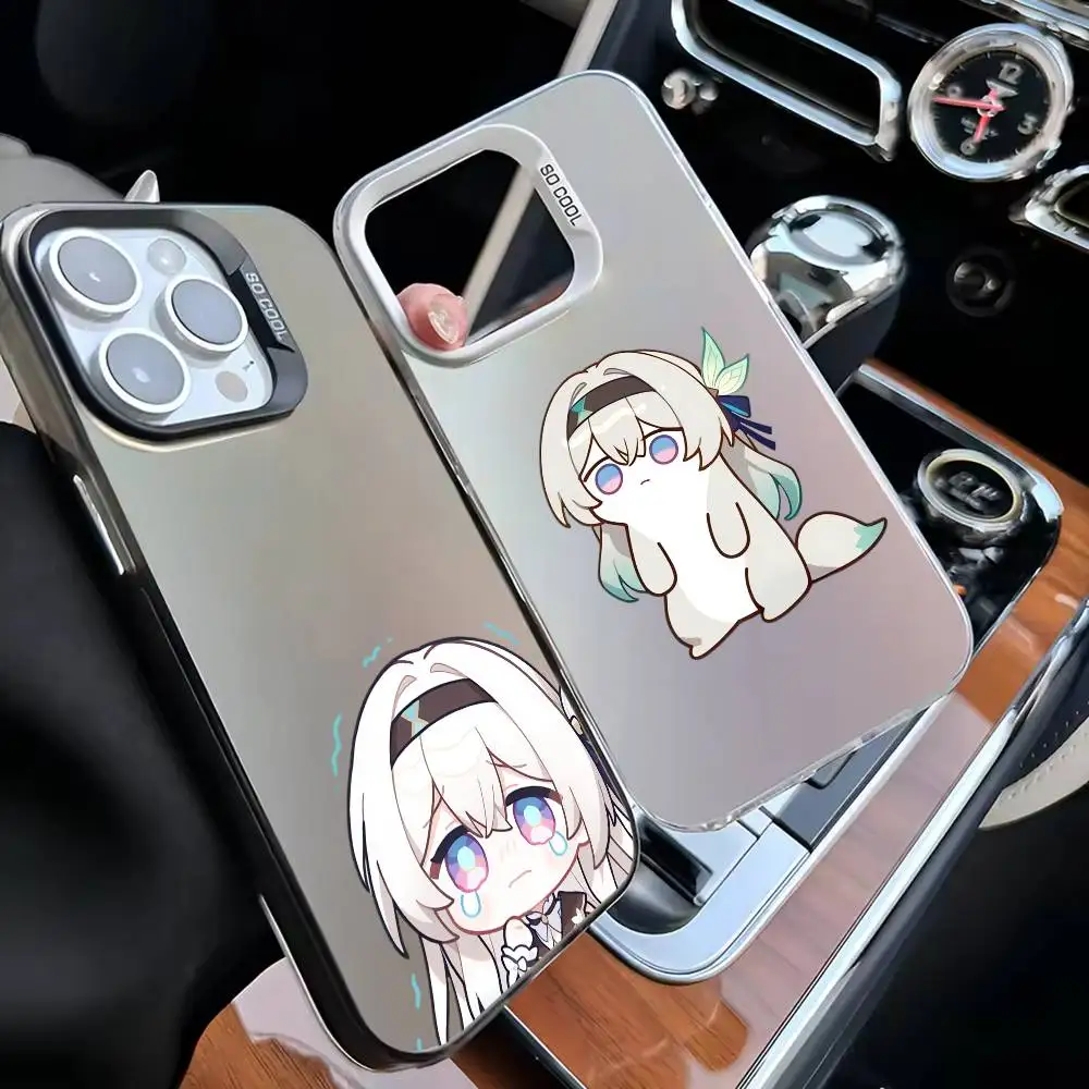 

Honkai Star Rail Cute Firefly Kawai Phone Case For iPhone17,16,15,14,13,12,11 Plus,Pro Silver White Matte Shockproof Cover