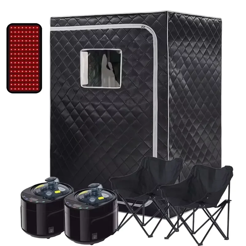 2 Person Portable Steam Sauna Box Infrared Red Light Therapy 660nm Home Spa Relaxation Tent with Two 1500W 4L Steamer Detox