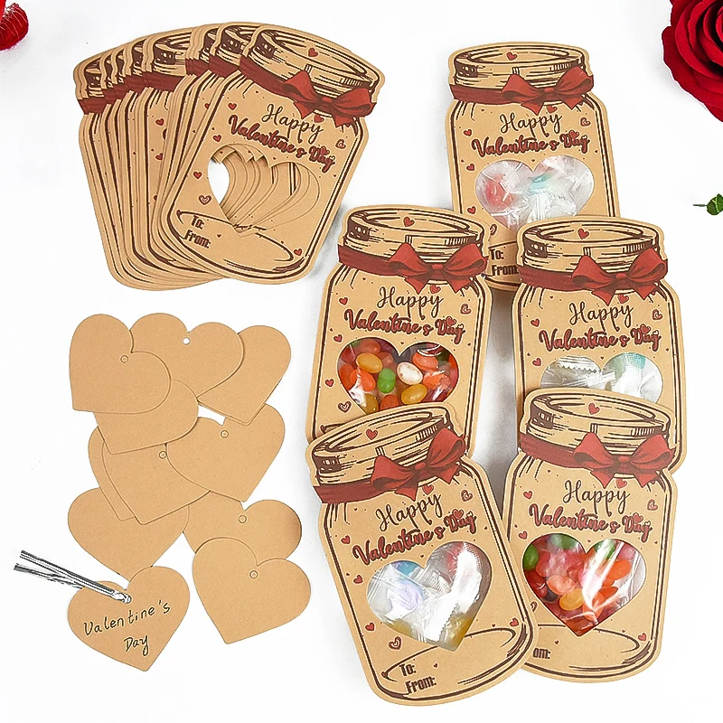 4/6pcs Valentines Day Gift Heart Candy Bags Mason Bottles Shape Cookies Gifts Packaging Bag Pouch For Wedding Party Favors Decor