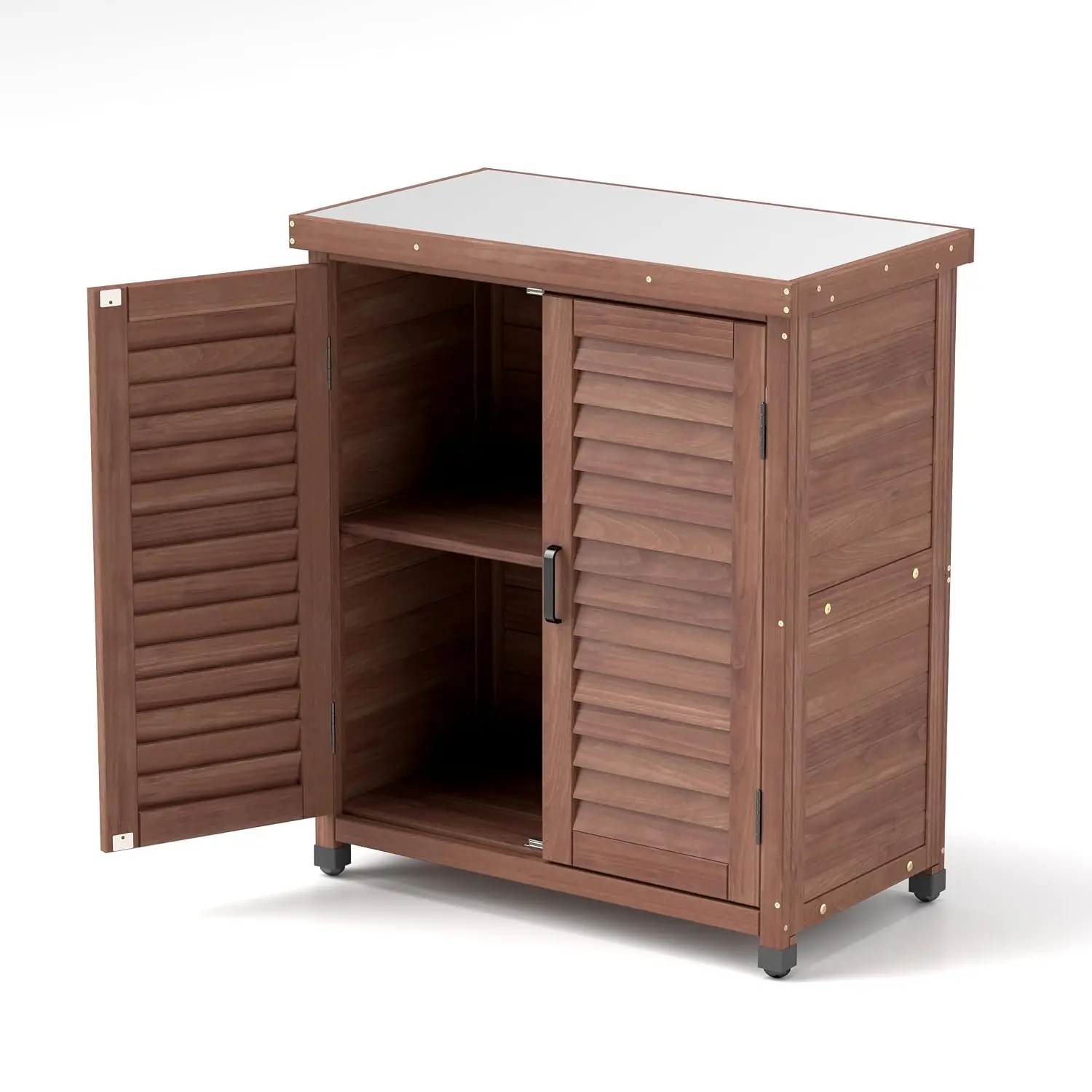 Wooden Potting Bench with Storage Cabinet, Outdoor Garden Workstation, 31
