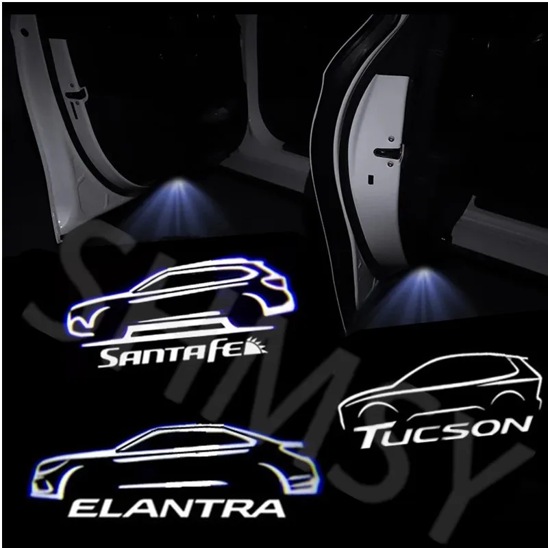 2Pcs Universal Car Door Projector LED Welcome Lights For Santafe Tucson Elantra Logo Wireless Courtesy Lamp Decor Accessories