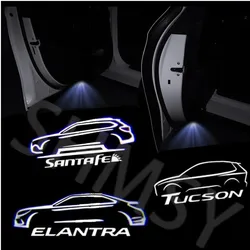 2Pcs Universal Car Door Projector LED Welcome Lights For Santafe Tucson Elantra Logo Wireless Courtesy Lamp Decor Accessories